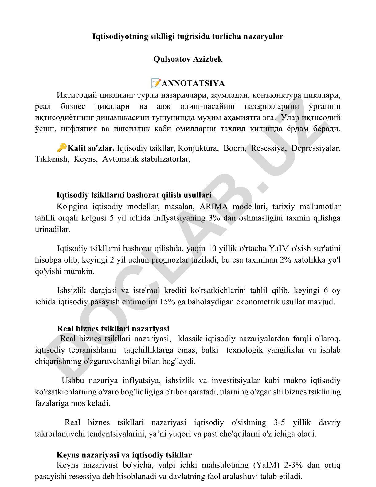 Iqtisodiyotning siklligi tuğrisida turlicha nazaryalar