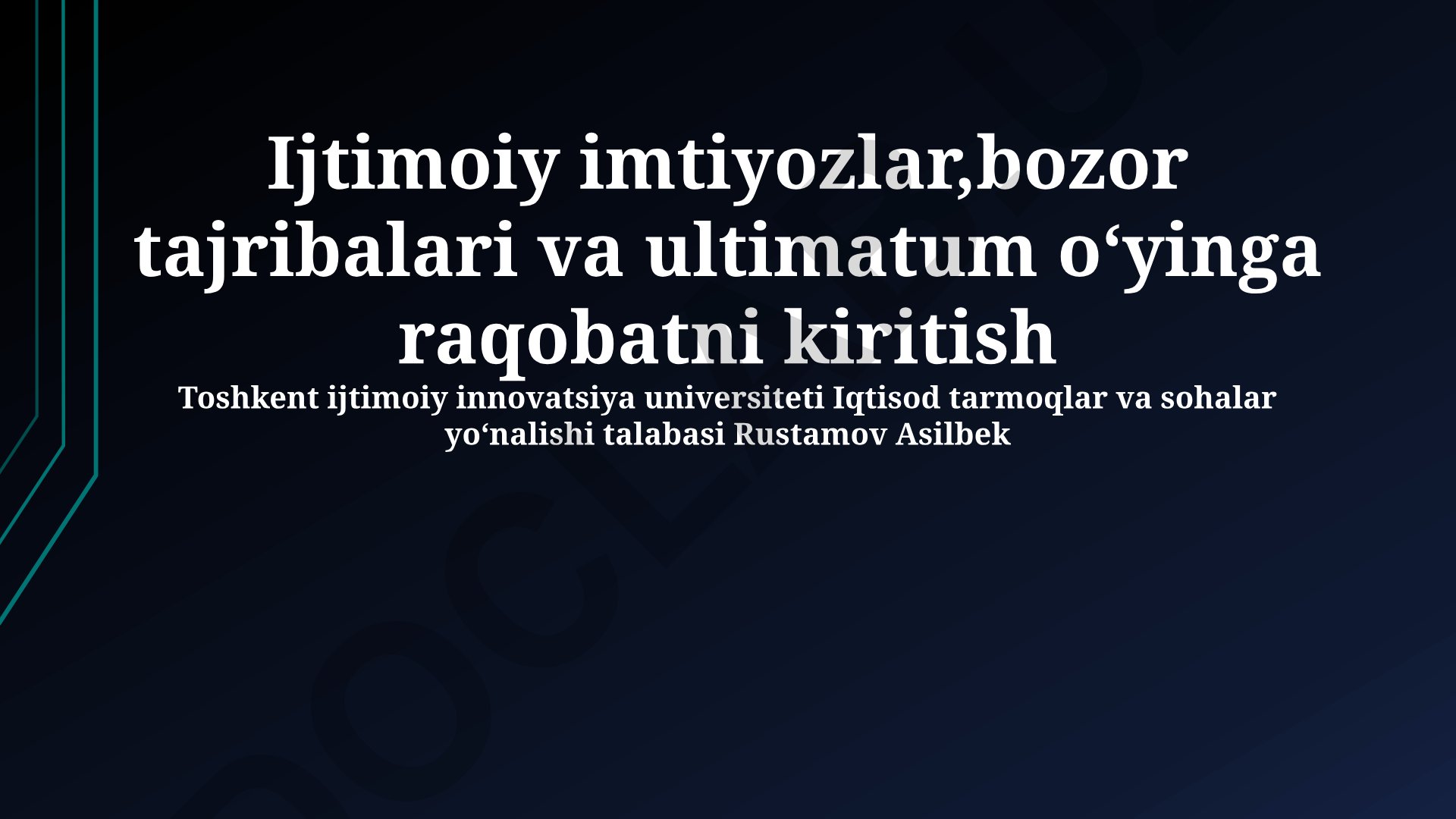 Ijtimoiy imtiyozlar, bozor tajribalari va ultimatum o'yiniga raqobatni kiritish