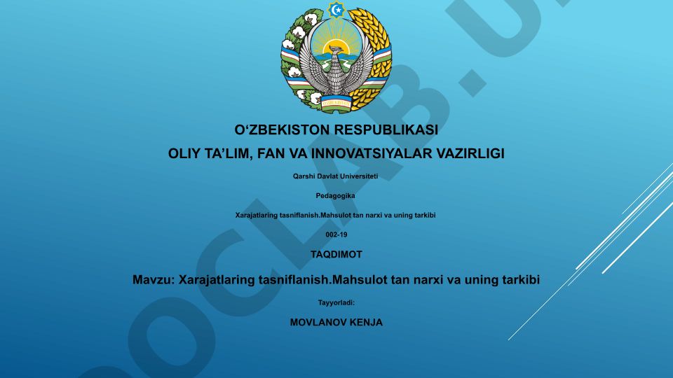 Xarajatlarning tasnifi, mahsulot tannarxi va uning tarkibi