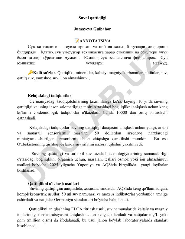Suv qattiqligi va uning ta'siri