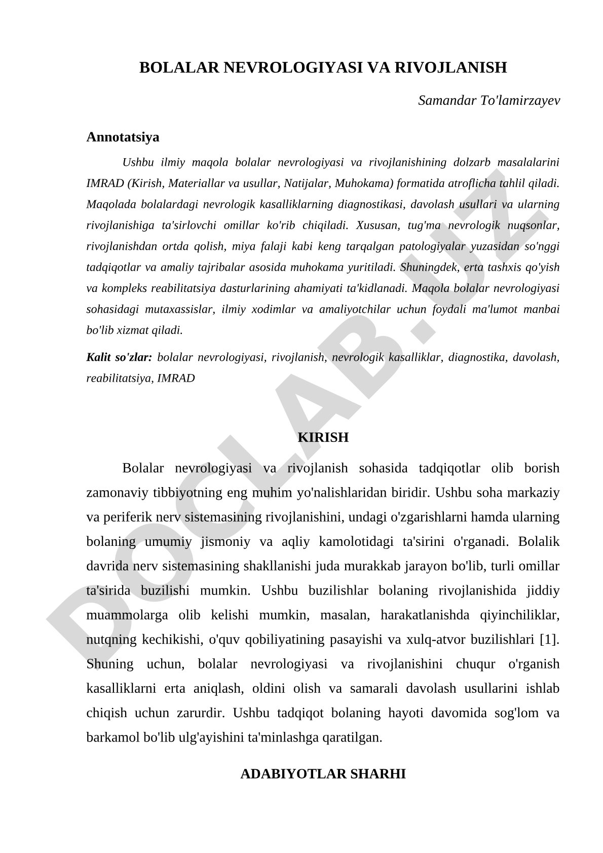 Bolalar nevrologiyasi va rivojlanish