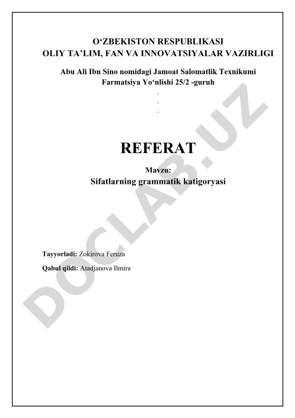 Sifatlarning grammatik kategoriyasi