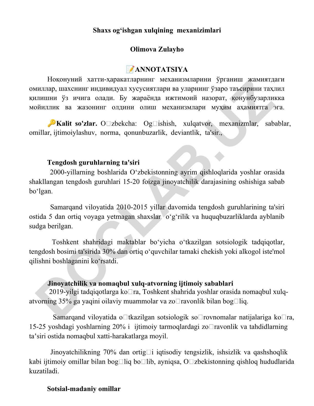 Shaxs og‘ishgan xulqining mexanizmlari