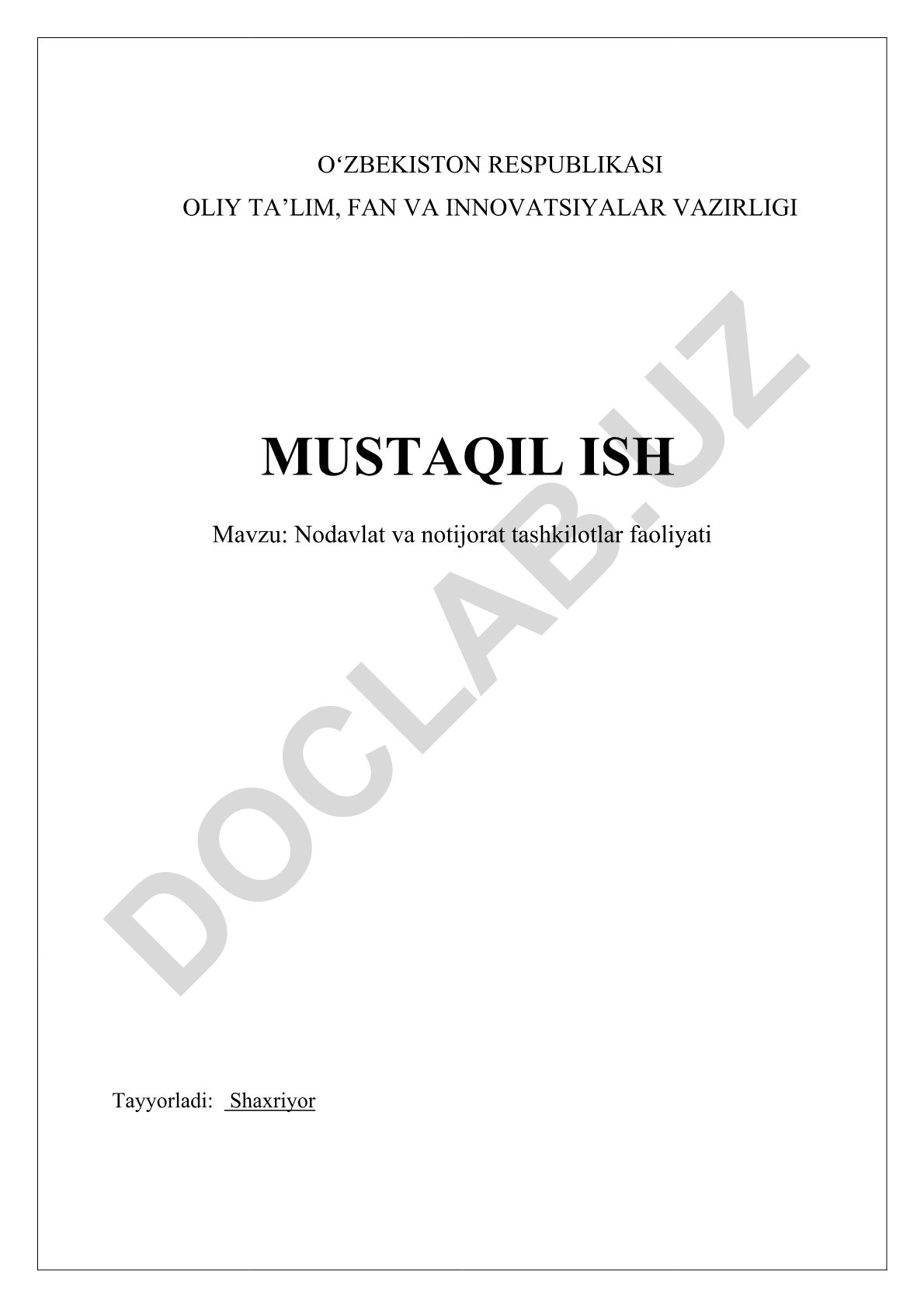 Nodavlat va notijorat tashkilotlar faoliyati