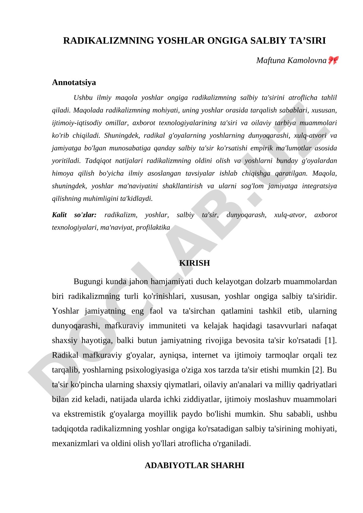 Radikalizmning yoshlar ongiga salbiy ta'siri