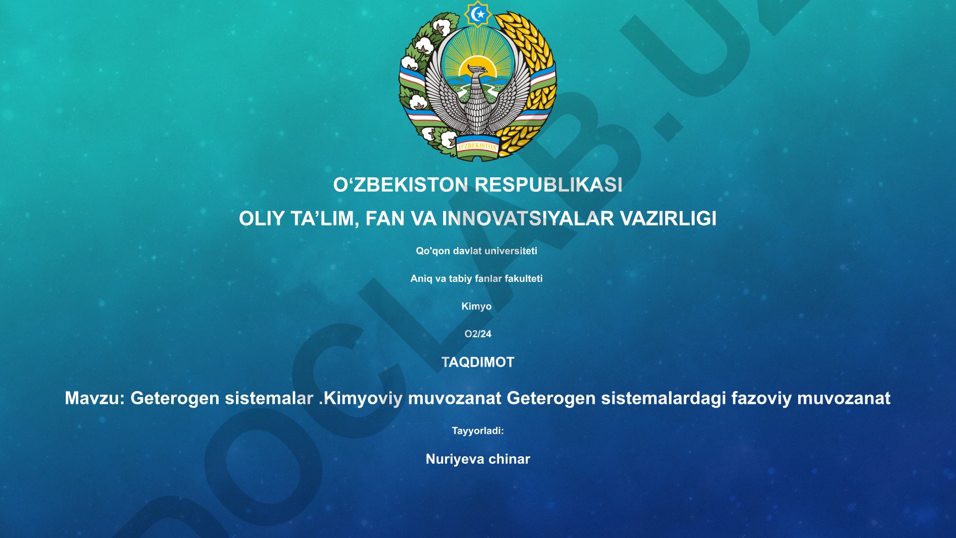Geterogen sistemalar va kimyoviy muvozanat