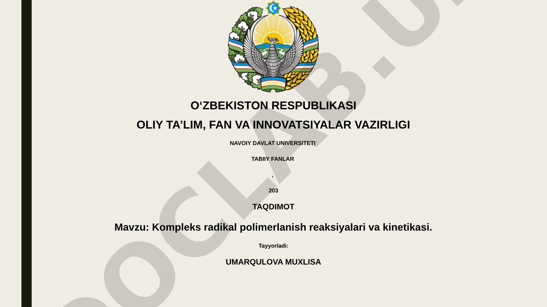 Kompleks radikal polimerlanish reaksiyalari va kinetikasi
