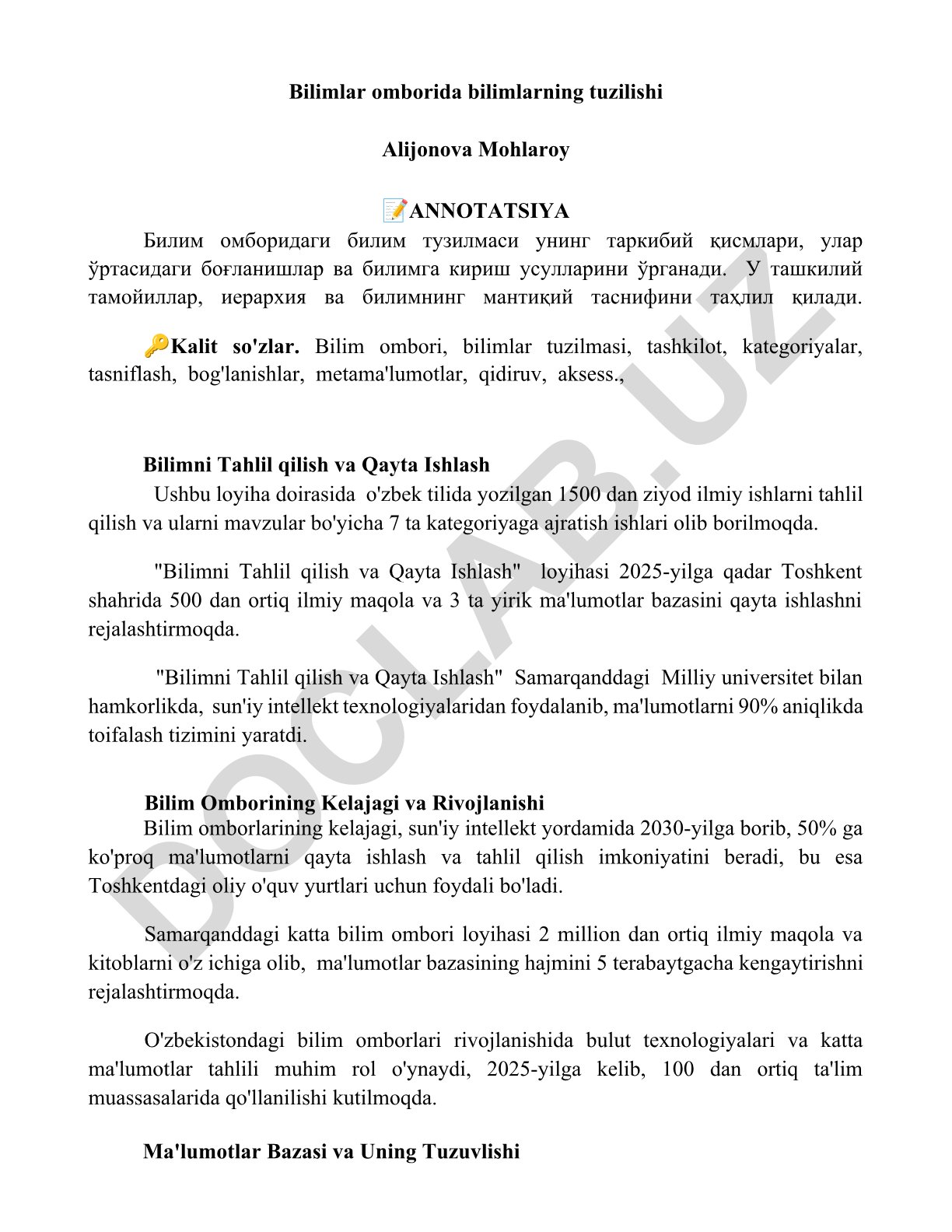 Bilimlar omborida bilimlarning tuzilishi