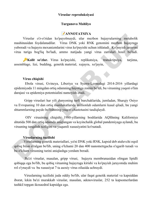 Viruslar reproduksiyasi va ularning chiqish holatlari