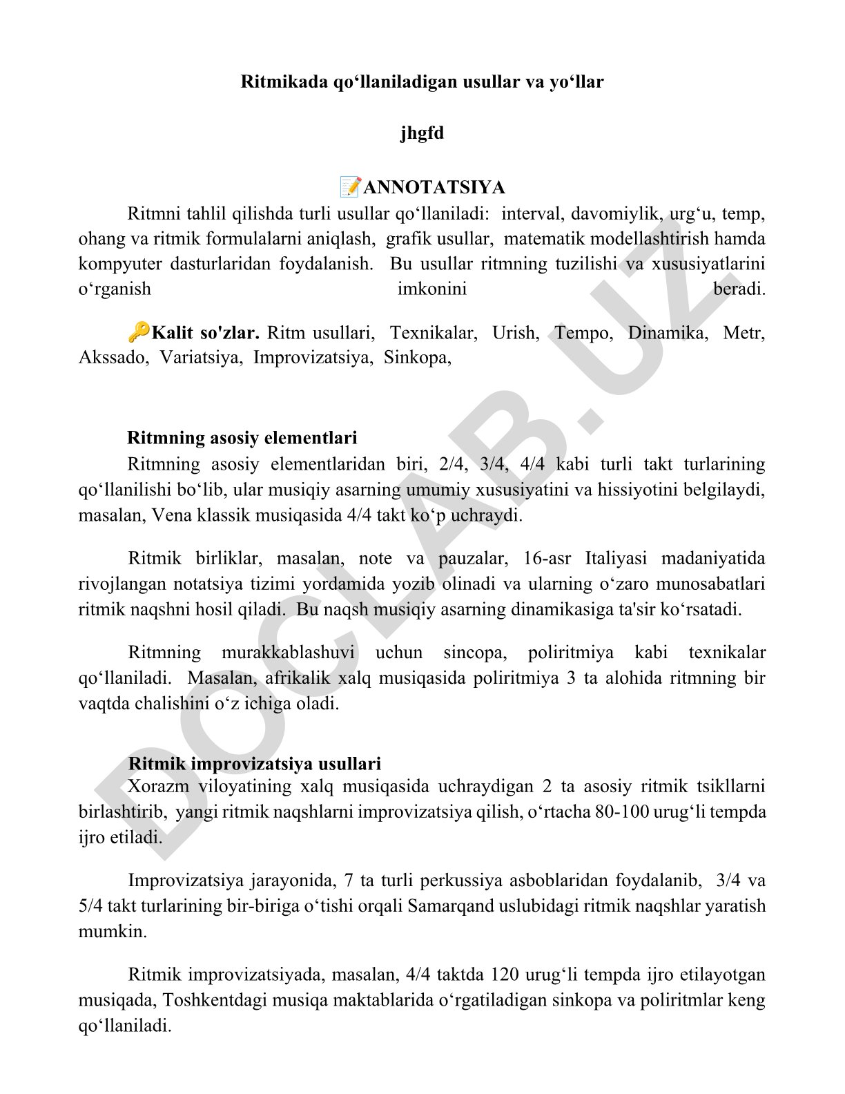 Ritmni tahlil qilish usullari va elementlari