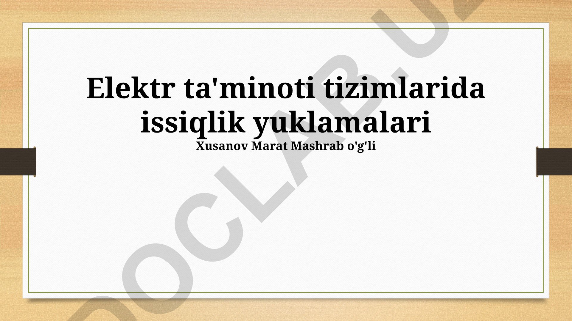 Elektr ta'minoti tizimlarida issiqlik yuklamalari