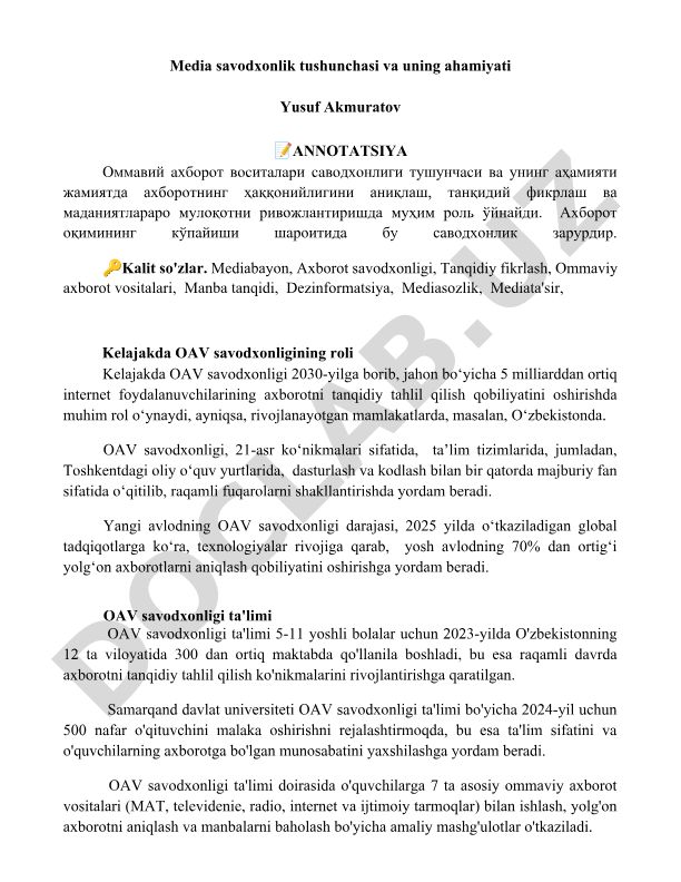 Media savodxonlik tushunchasi va uning ahamiyati