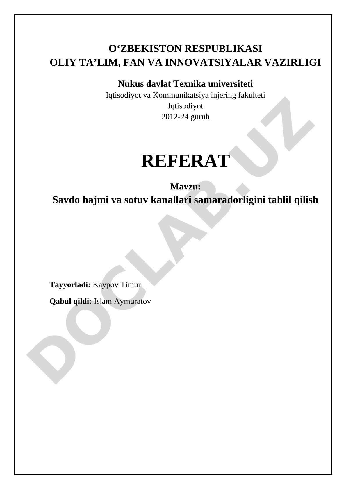 Savdo hajmi va sotuv kanallari samaradorligini tahlil qilish