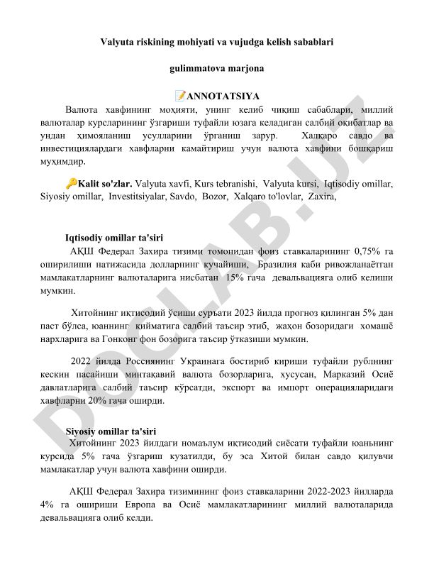 Valyuta riskining mohiyati va vujudga kelish sabablari