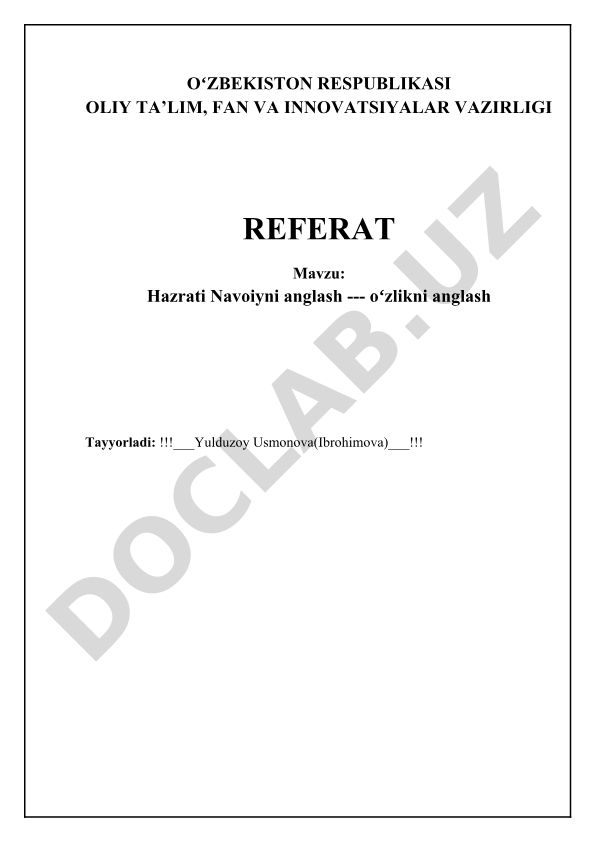 Hazrati Navoiyni anglash — oʻzlikni anglash