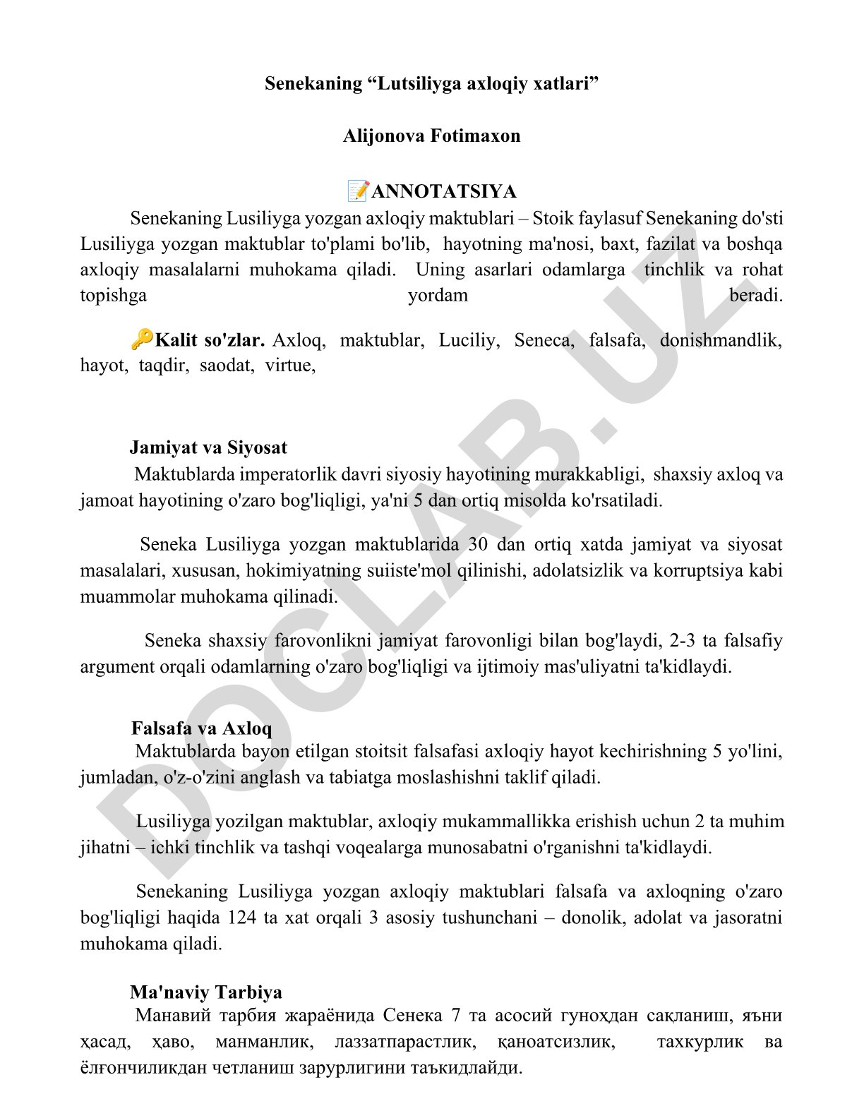 Senekaning Lusiliyga yozgan axloqiy maktublari