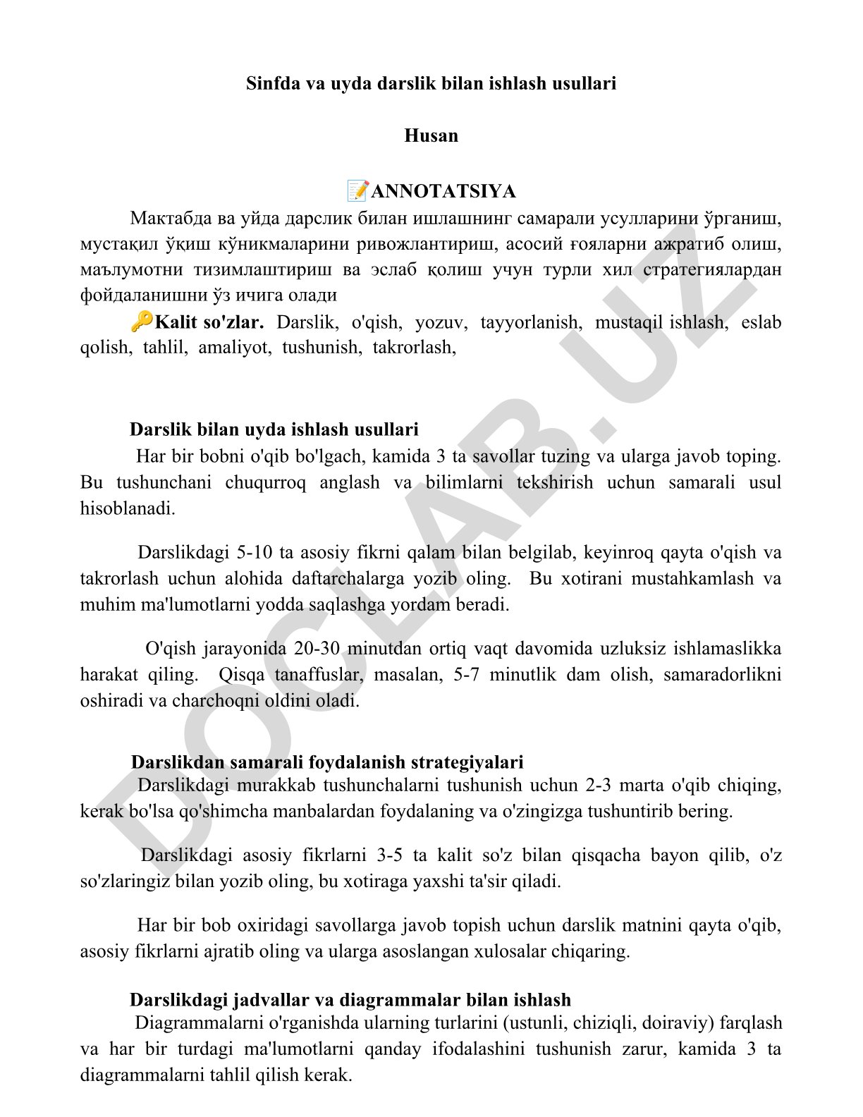 Darslik bilan ishlashning samarali usullari va strategiyalari