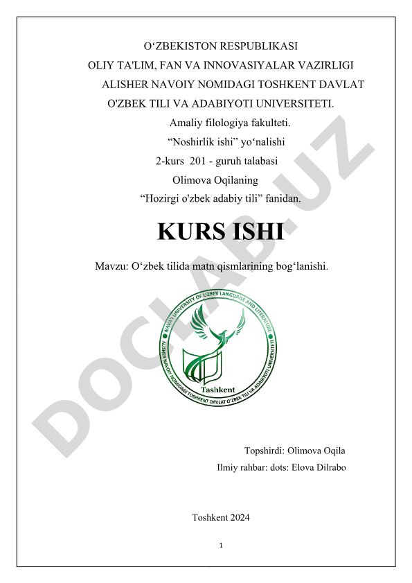 O‘zbek tilida matn qismlarining bog‘lanishi