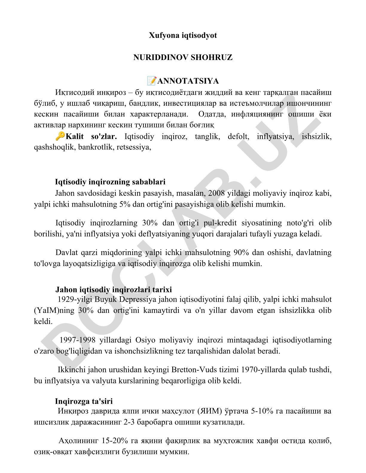 Iqtisodiy inqirozlar: sabablari, tarixi va oqibatlari