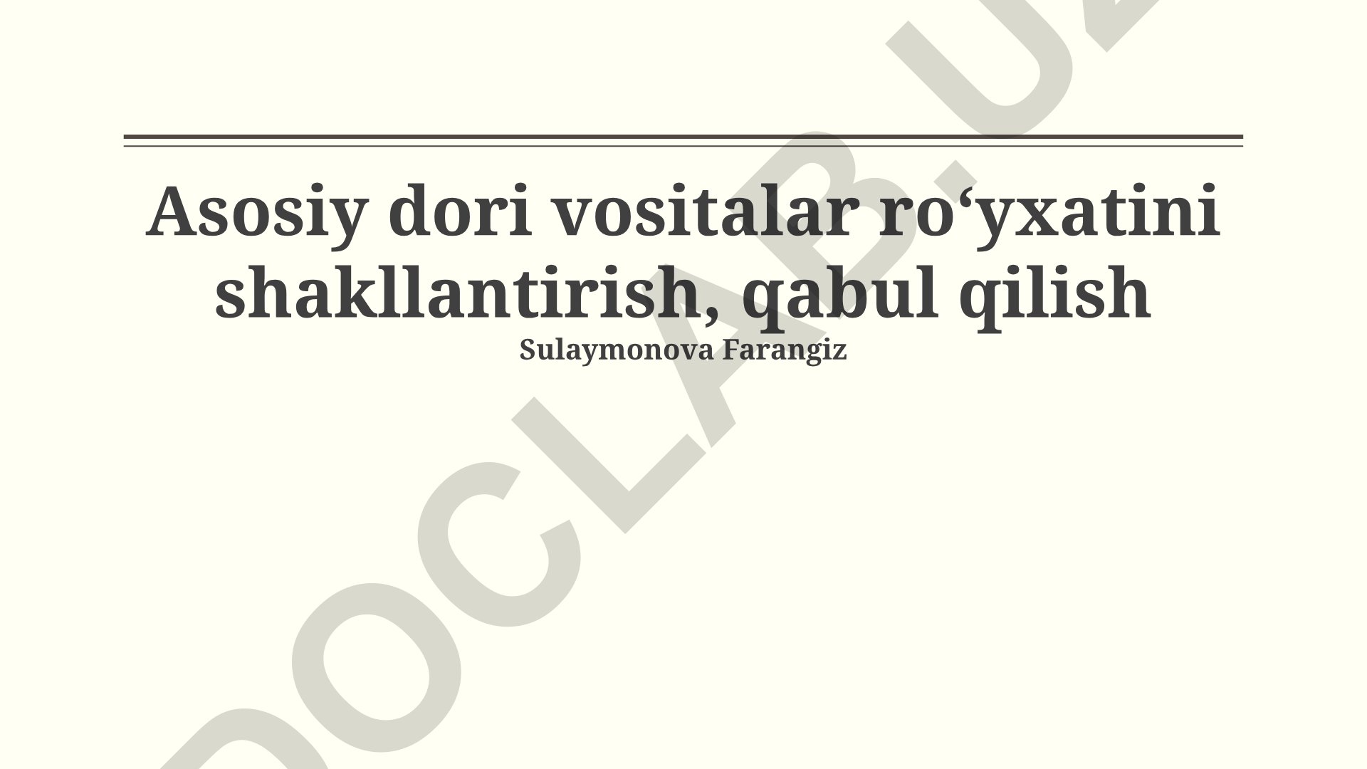 Muhim dori-darmonlar ro'yxatini shakllantirish va qabul qilish