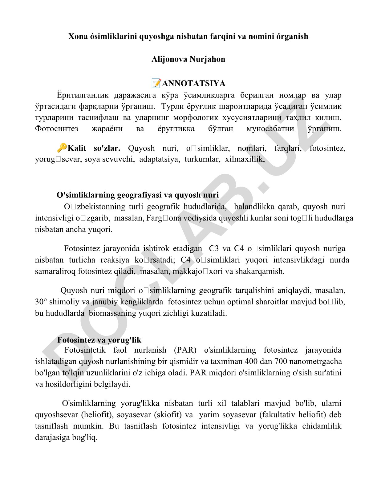 Xona o'simliklarining quyoshga nisbatan farqlari va nomlanishi