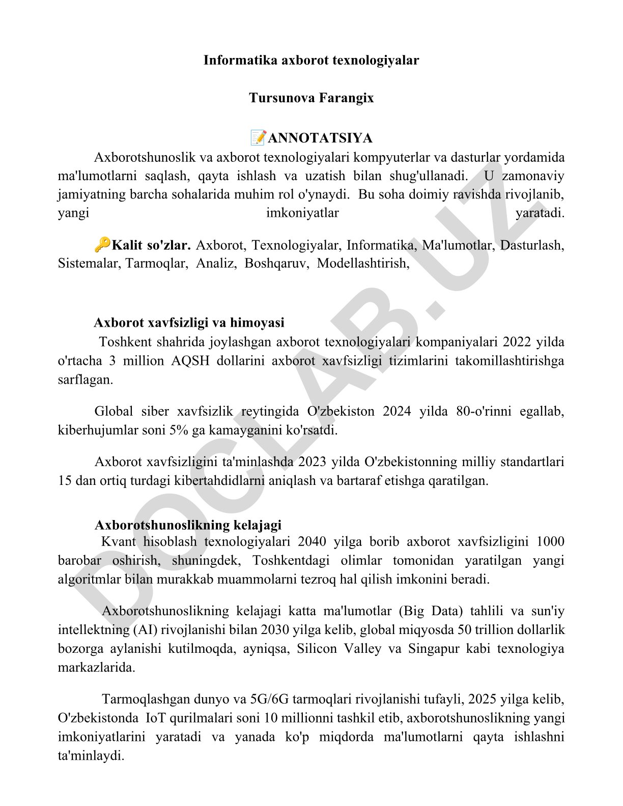 Axborot texnologiyalari va axborot xavfsizligi