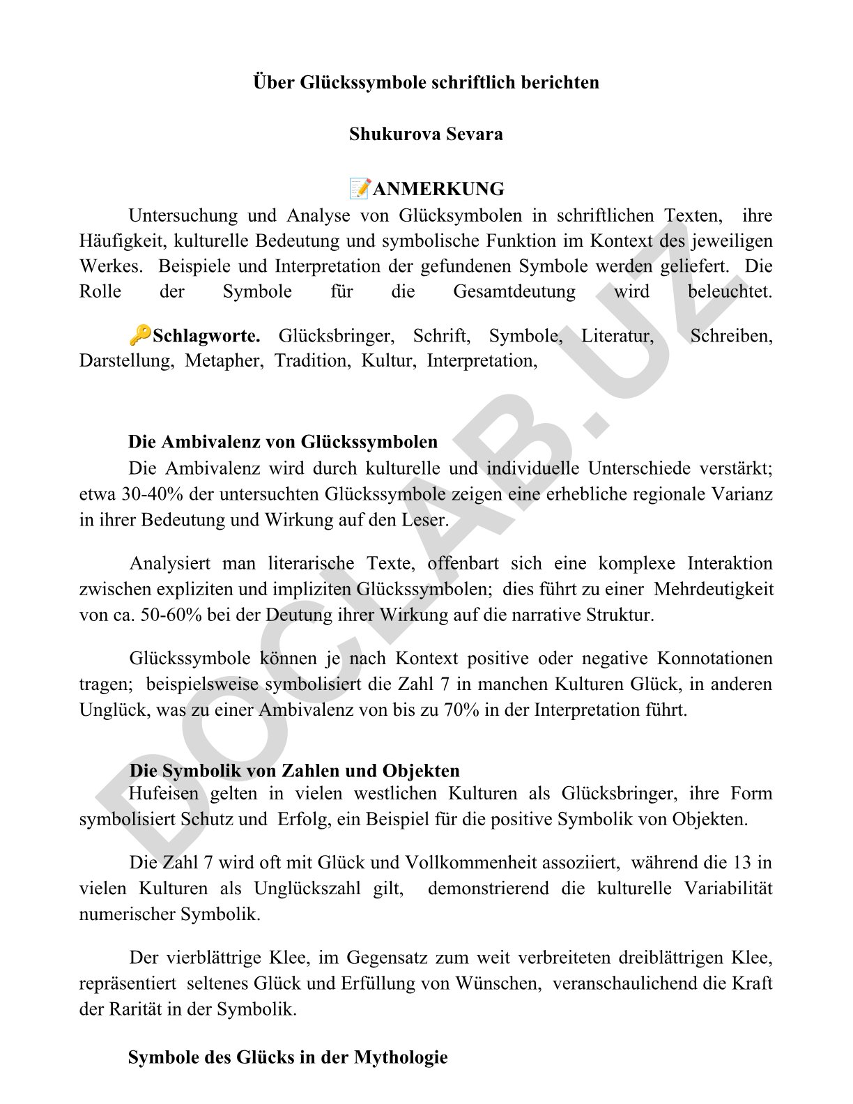 Glückssymbole in schriftlichen Texten: Untersuchung und Analyse