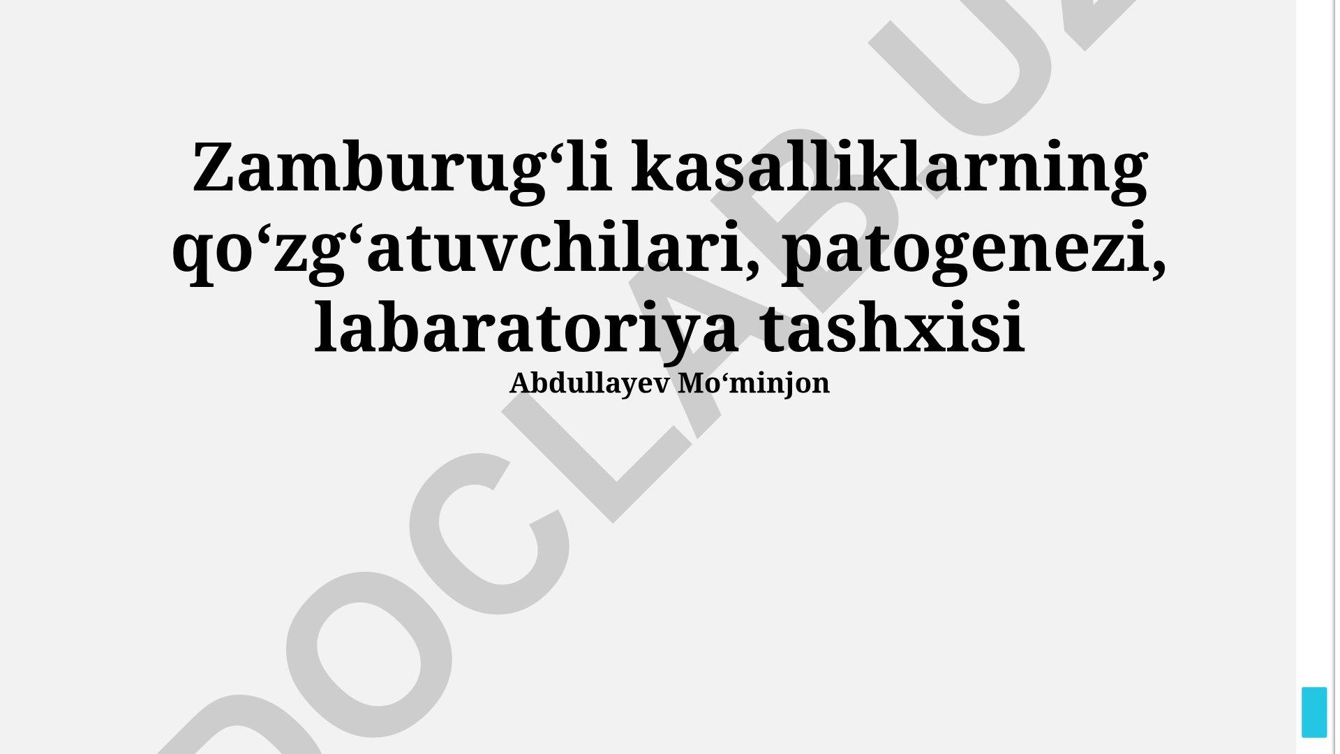 Zamburugʻli kasalliklarning qoʻzgʻatuvchilari, patogenezi va labaratoriya tashxisi