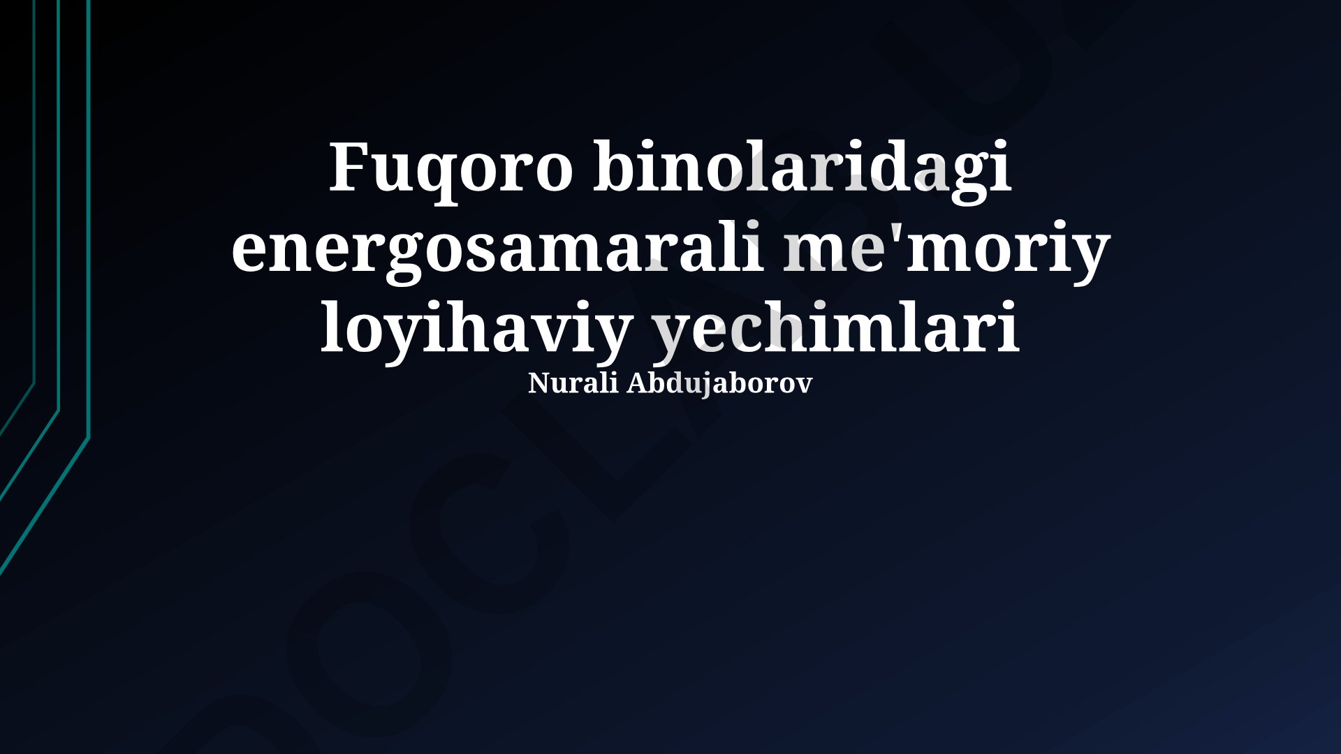 Fuqoro binolaridagi energosamarali me'moriy loyihaviy yechimlari