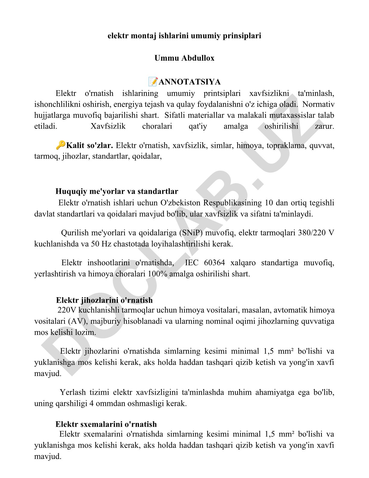 Elektr montaj ishlarining umumiy prinsiplari