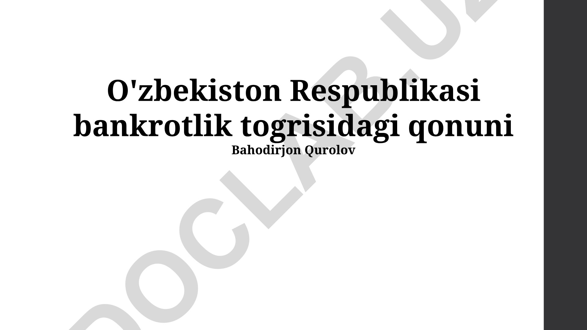 O'zbekiston Respublikasi bankrotlik to'g'risidagi qonuni