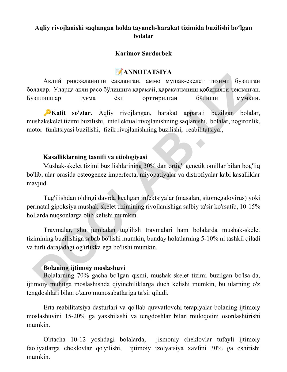 Aqliy rivojlangan, mushak-skelet tizimi buzilgan bolalar