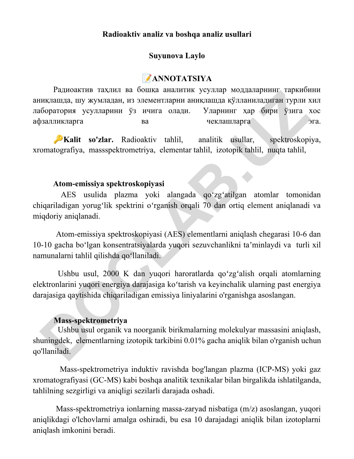 Radioaktiv analiz va boshqa analitik usullar