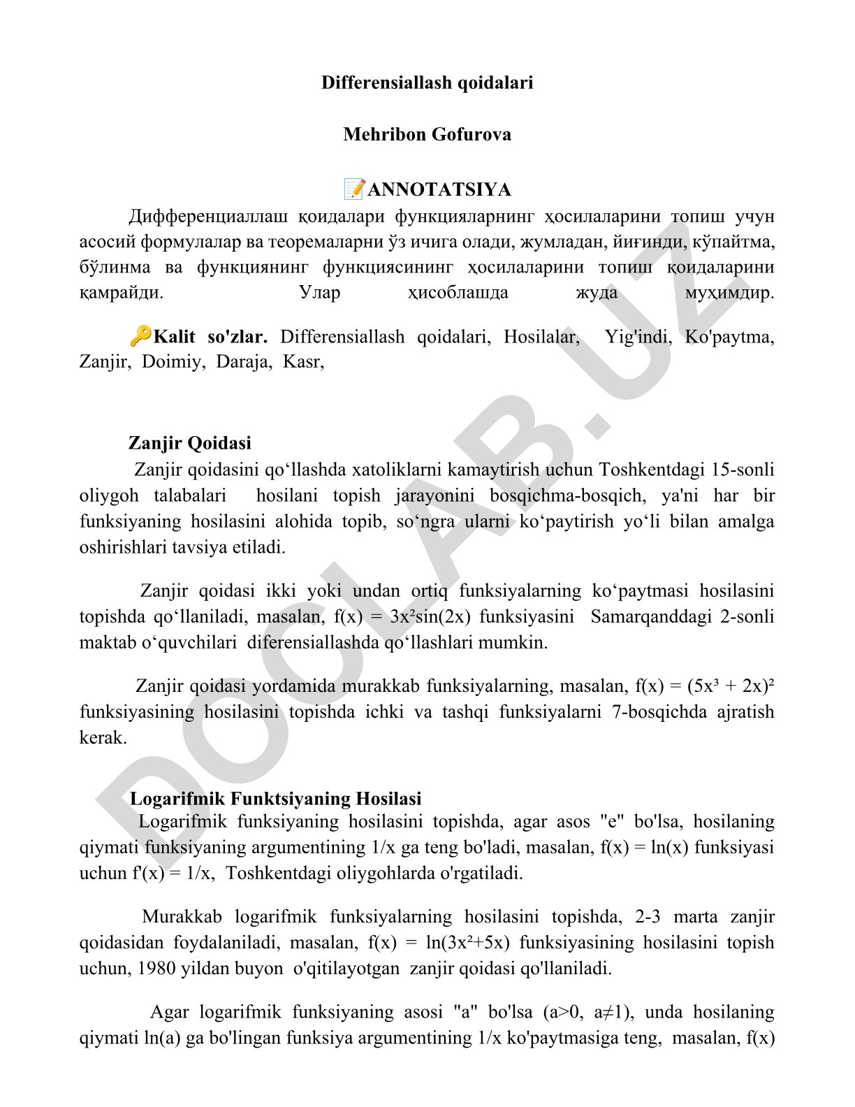 Differensiallash qoidalari