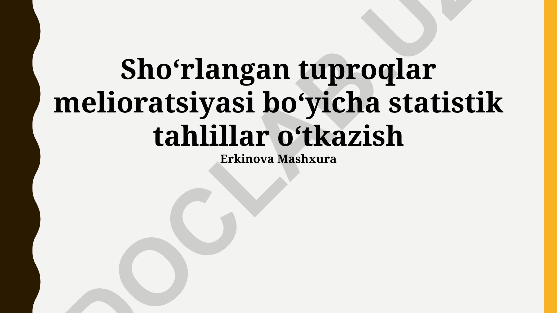 Shoʻrlangan tuproqlar melioratsiyasi boʻyicha statistik tahlillar