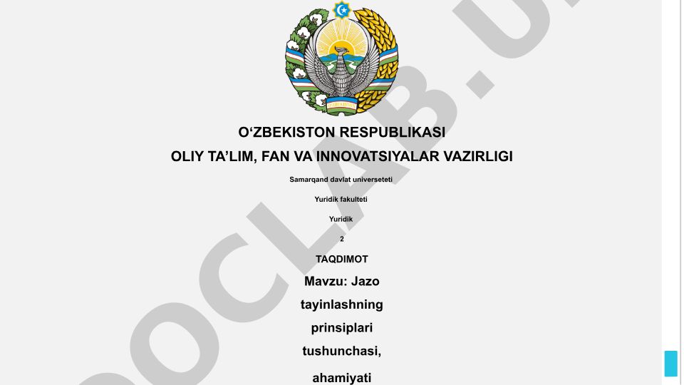 Jazo tayinlashning prinsiplari tushunchasi, ahamiyati