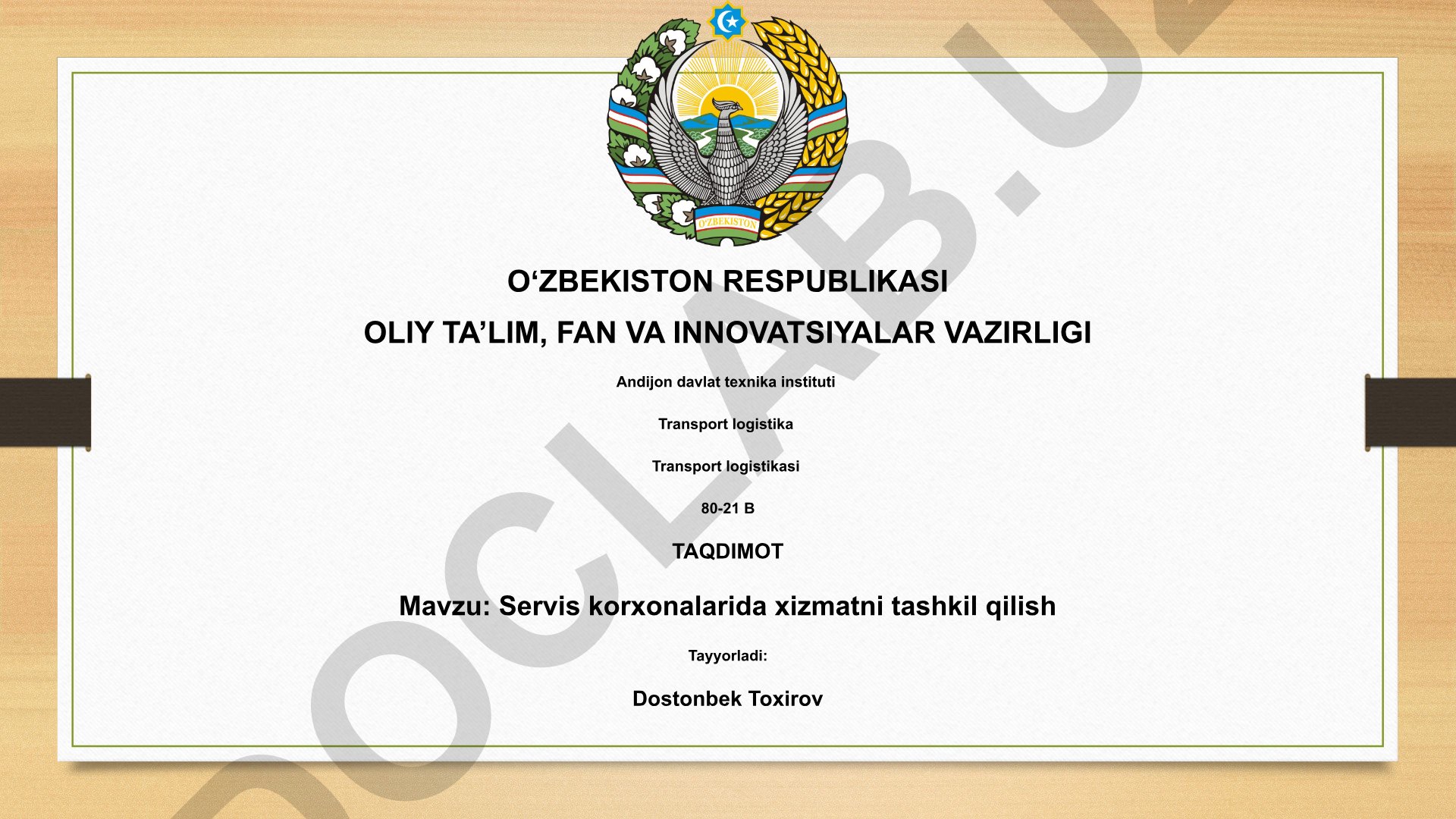 Servis korxonalarida xizmatni tashkil qilish