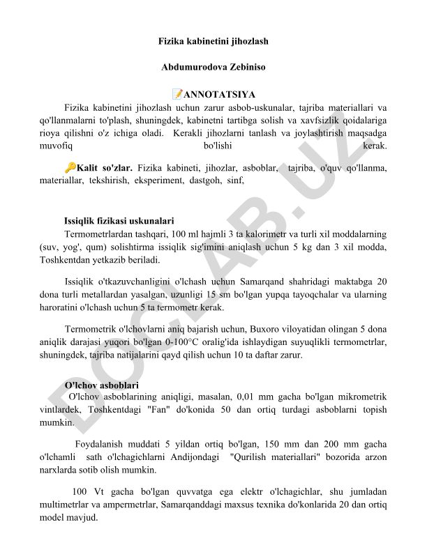 Fizika kabinetini jihozlash