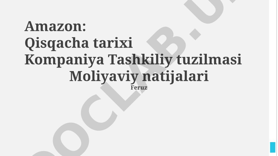 Amazon kompaniyasi tarixi, tashkiliy tuzilmasi va moliyaviy natijalari