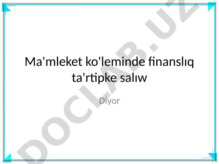 Mámleket finanslıq tártibi hám investitsiyalar