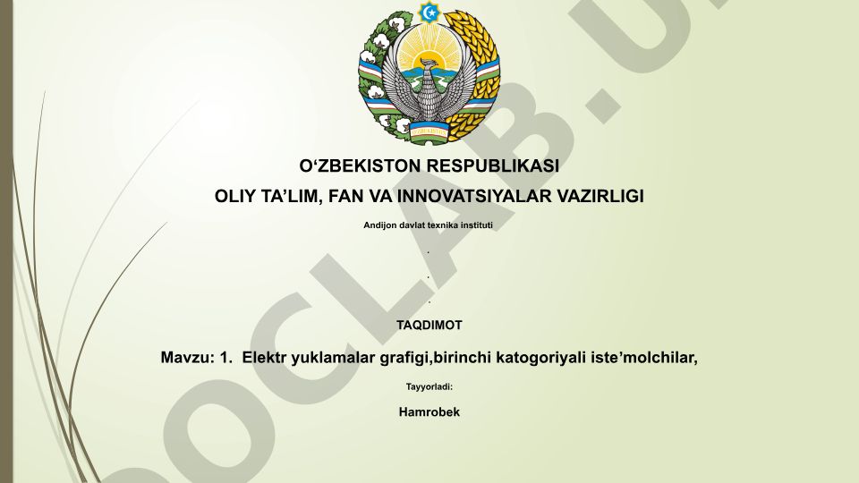 Elektr yuklamalar grafigi va birinchi katogoriyali isteʼmolchilar