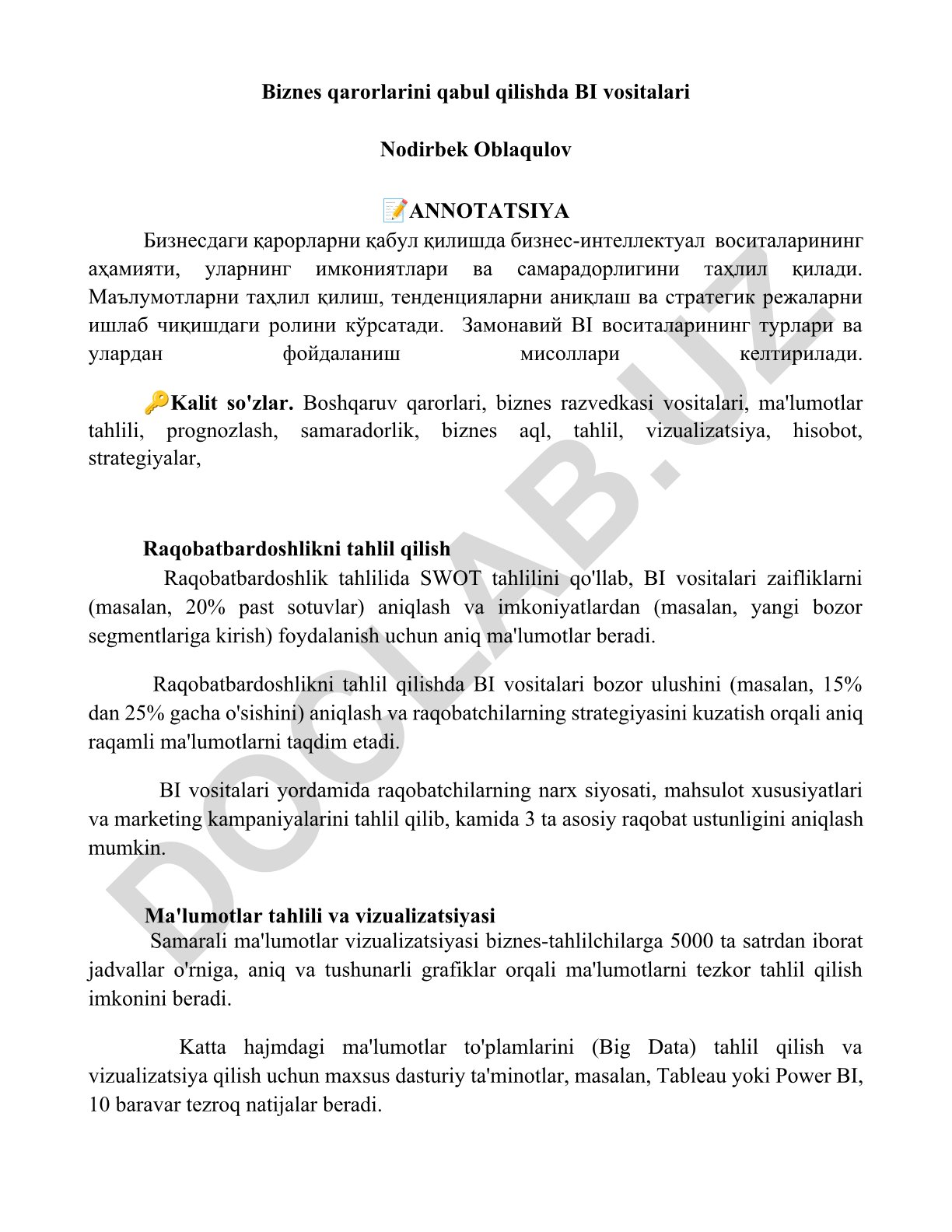 Biznes qarorlarini qabul qilishda BI vositalari