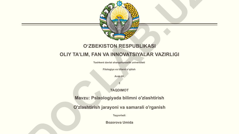 Psixologiyada bilimni o'zlashtirish