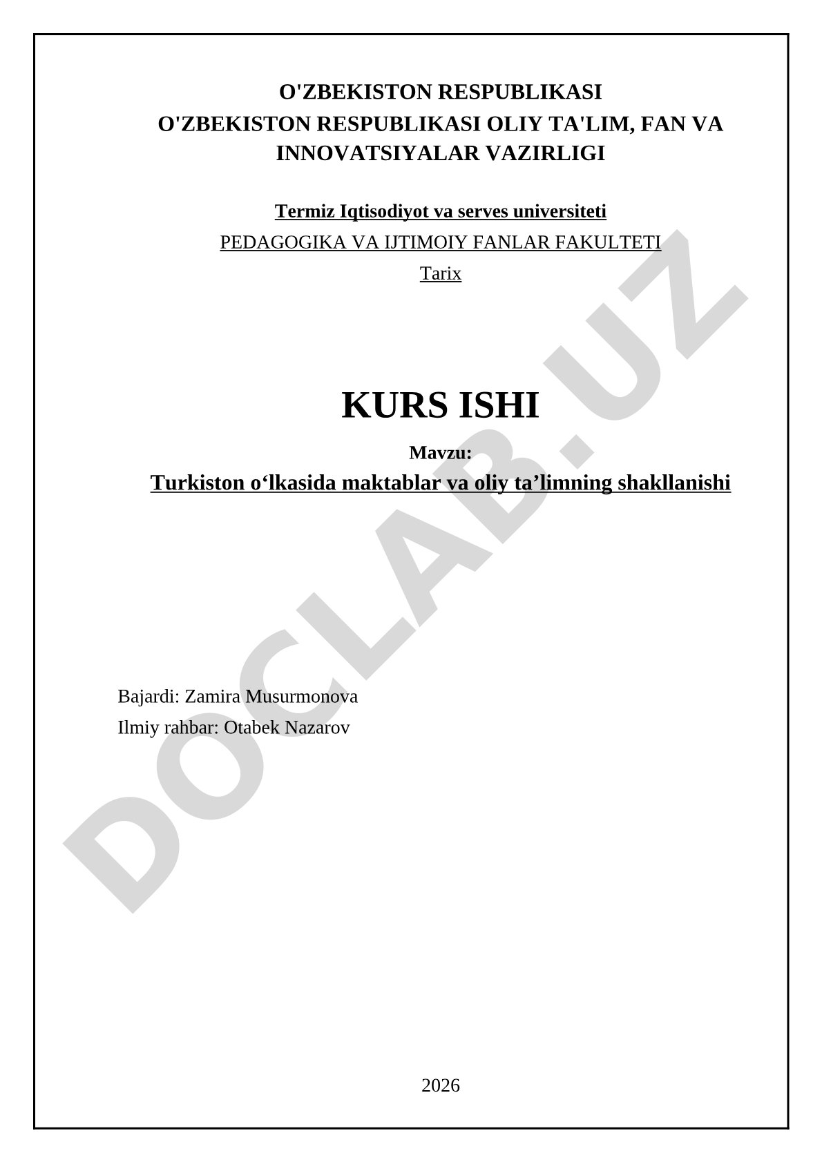 Turkiston oʻlkasida maktablar va oliy taʼlimning shakllanishi