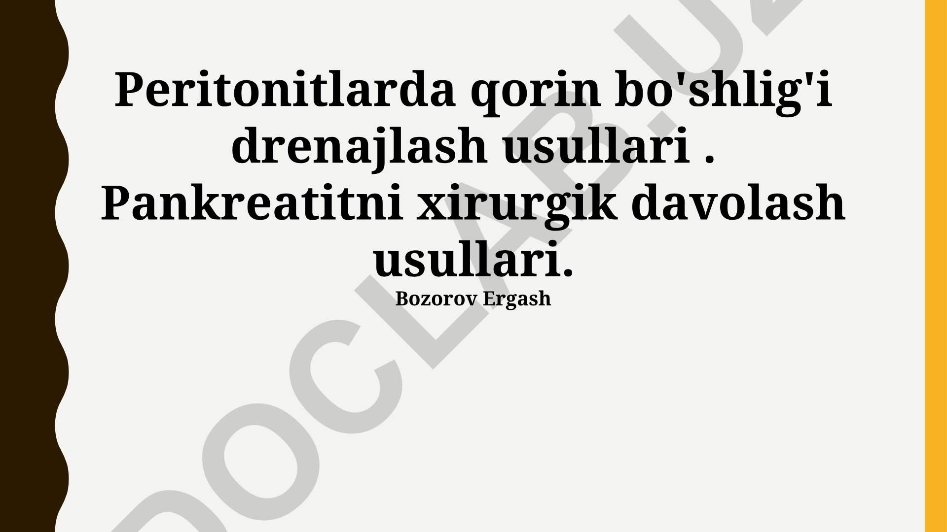 Peritonitlarda qorin bo'shlig'i drenajlash va pankreatitni jarrohlik davolash usullari
