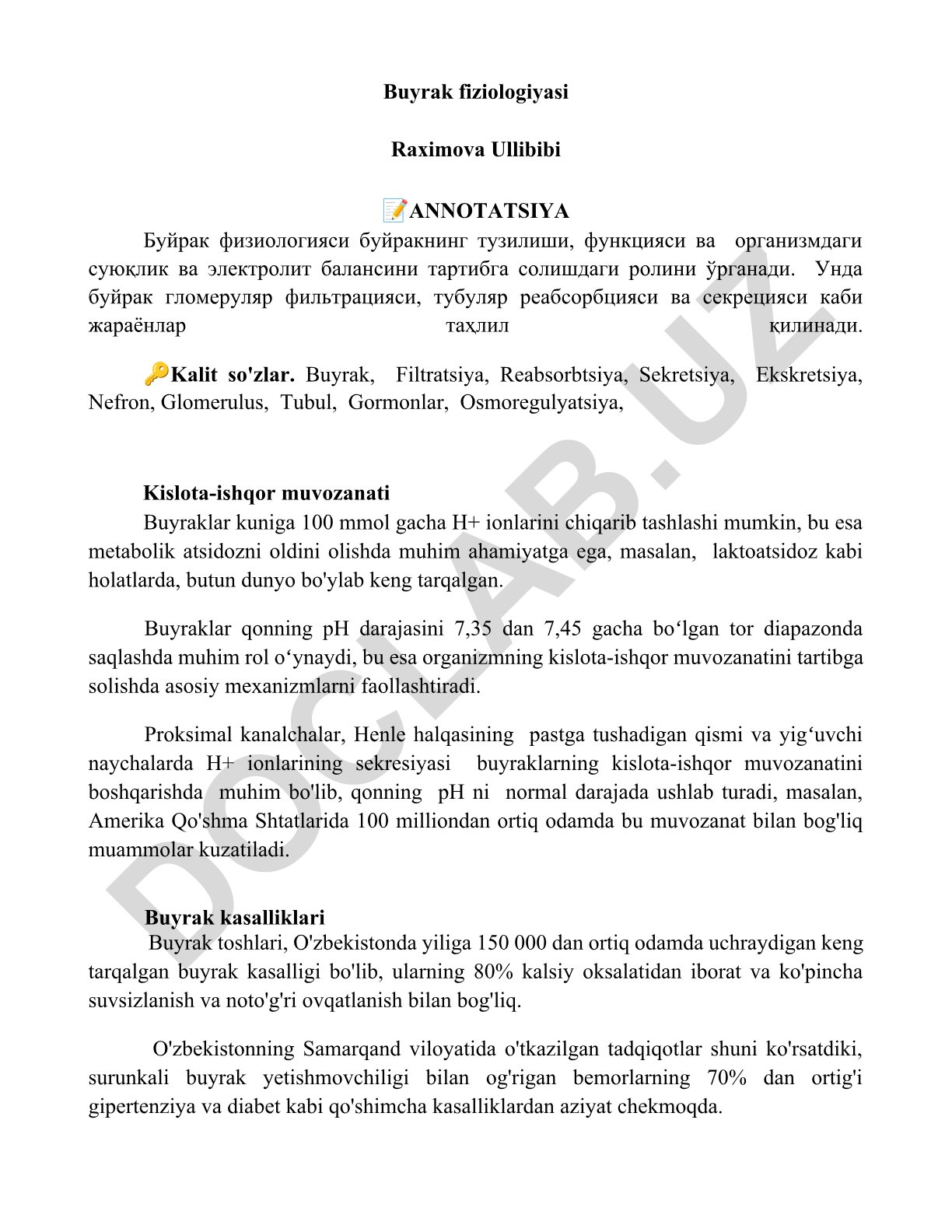 Buyrak fiziologiyasi