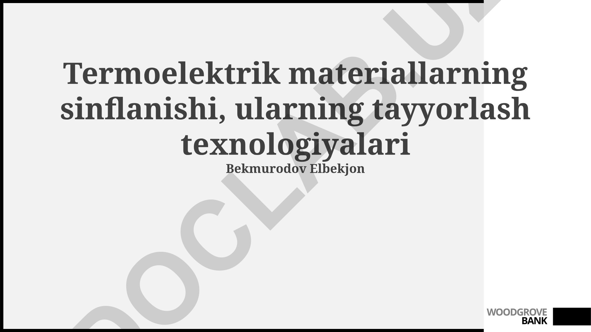 Termoelektrik materiallarning sinflanishi, tayyorlash texnologiyalari va xossalari