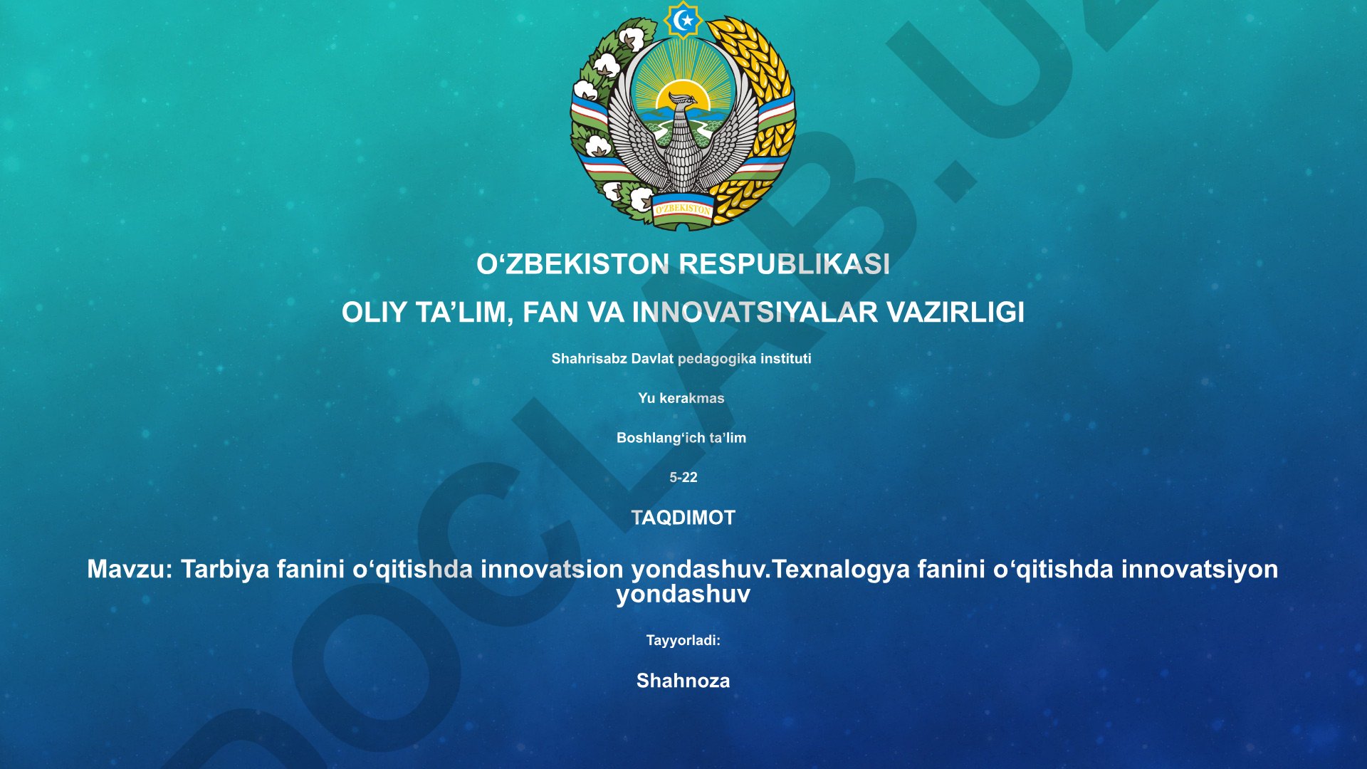 Tarbiya va texnologiya fanlarini o'qitishda innovatsion yondashuv