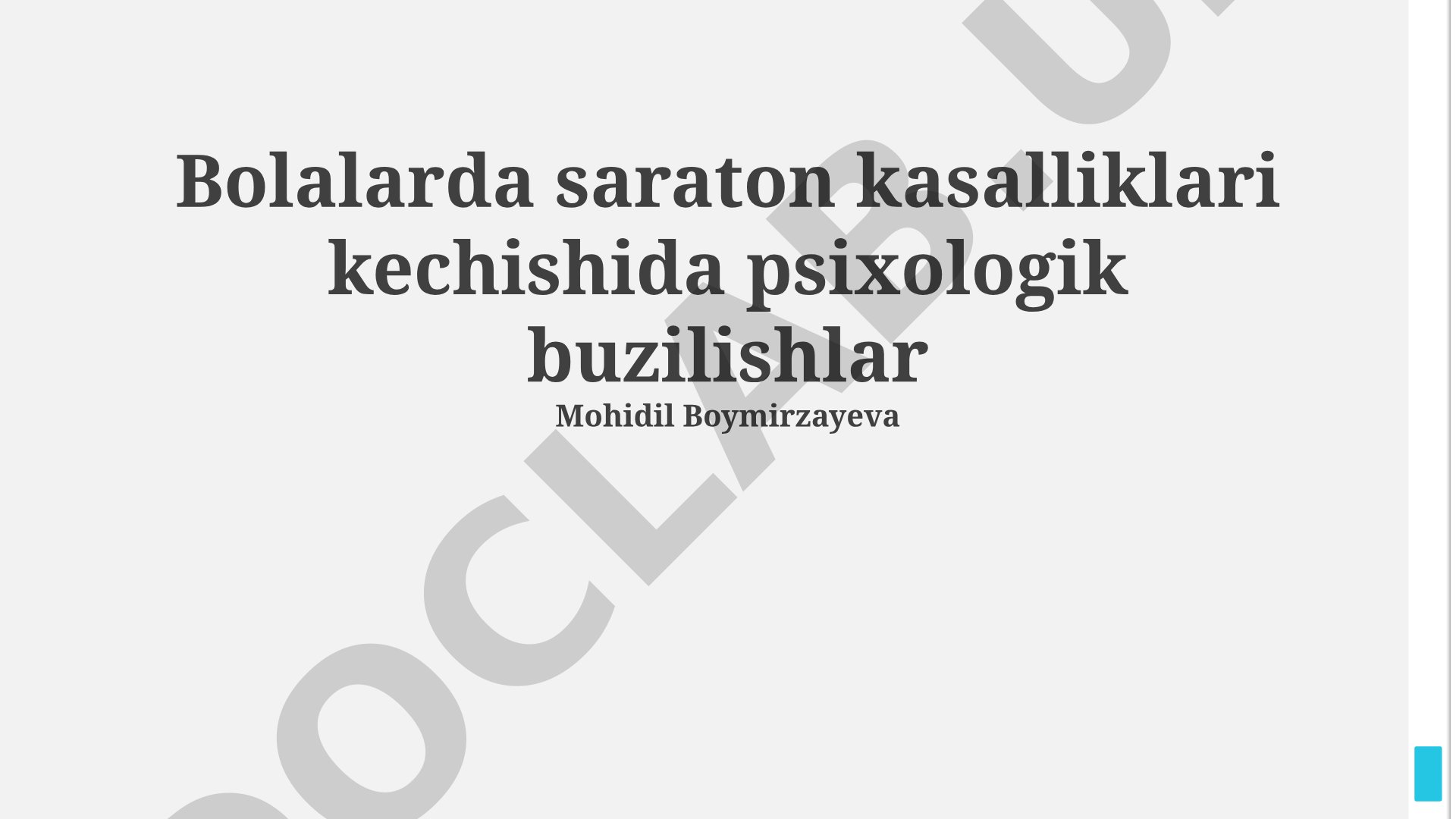 Bolalarda saraton kasalliklari kechishida psixologik buzilishlar