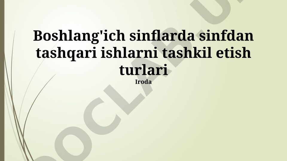 Boshlang'ich sinflarda sinfdan tashqari ishlarni tashkil etish turlari